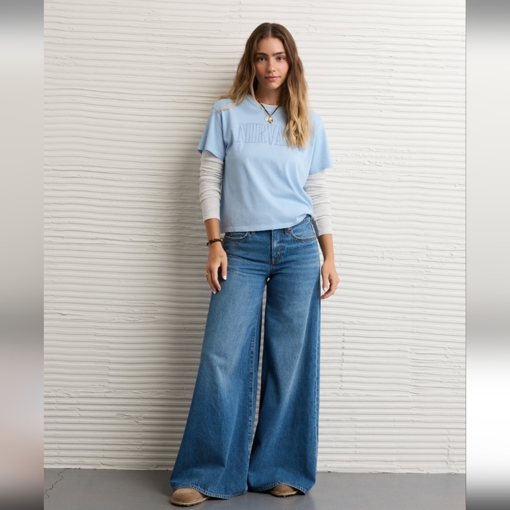 American Eagle Light Blue Band Tee